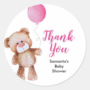 Sticker Teddy Bear Girl Baby shower Classic Round