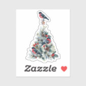 Sticker Tee de Noël avec Robin Rouge (Feuille)