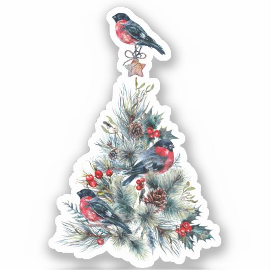 Sticker Tee de Noël avec Robin Rouge (Recto)