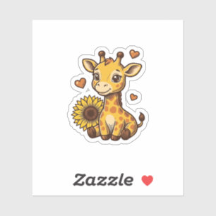 Sticker Tee-shirt vintage gravure tournesol bébé girafeau