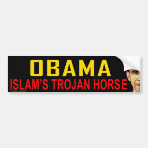 sticker tegen Obama "Islam's Trojaanse paard"