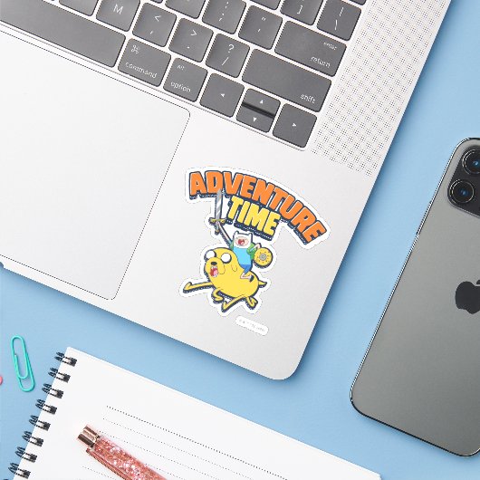 Sticker Temps d'aventure | Finn Riding Jake (Ordinateur portable avec iPhone)