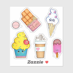 Sticker Temps de dessert - Jolies caricatures de friandise