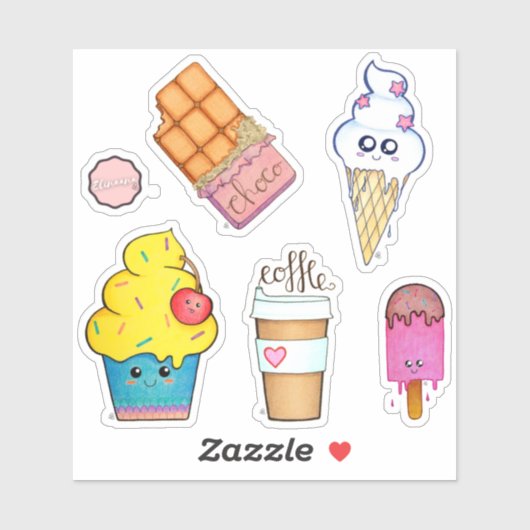 Sticker Temps de dessert - Jolies caricatures de friandise (Feuille)