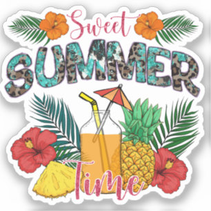 Sticker Temps d'été doux Fruits tropicaux et fleurs