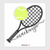 Sticker Tennis Ball Racket Script Monogramme Contour (Feuille)