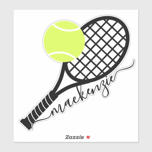 Sticker Tennis Ball Racket Script Monogramme Contour (Feuille)
