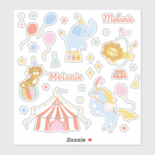 Sticker Tente Cirque mignonne, animaux et ballons