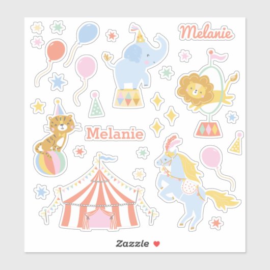 Sticker Tente Cirque mignonne, animaux et ballons (Feuille)