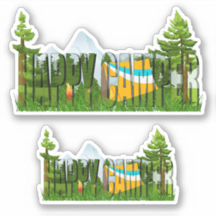 Sticker Tente et arbres forestiers Happy Camper