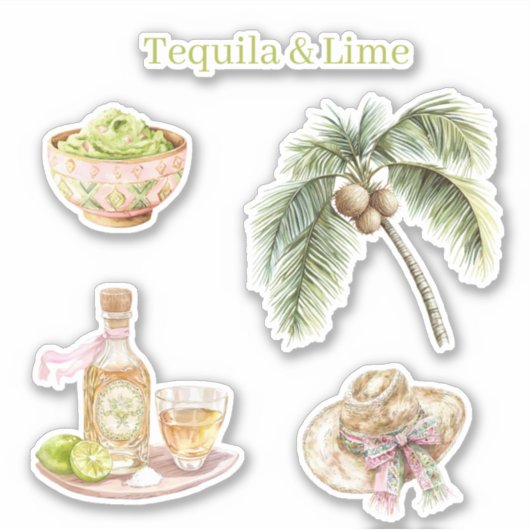Sticker Tequila & Lime Guacamole Tropical Palm Tree Hat (Devant)