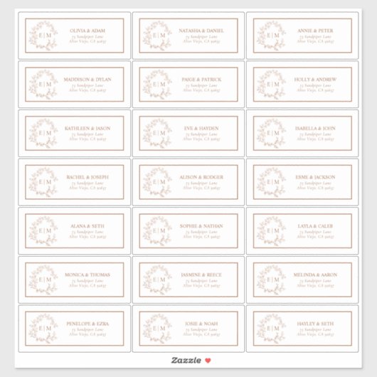 Sticker Terracotta Leafy Crest Monogram Adresse du client (Feuille)