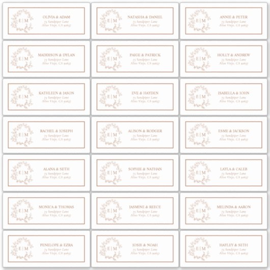 Sticker Terracotta Leafy Crest Monogram Adresse du client (Devant)