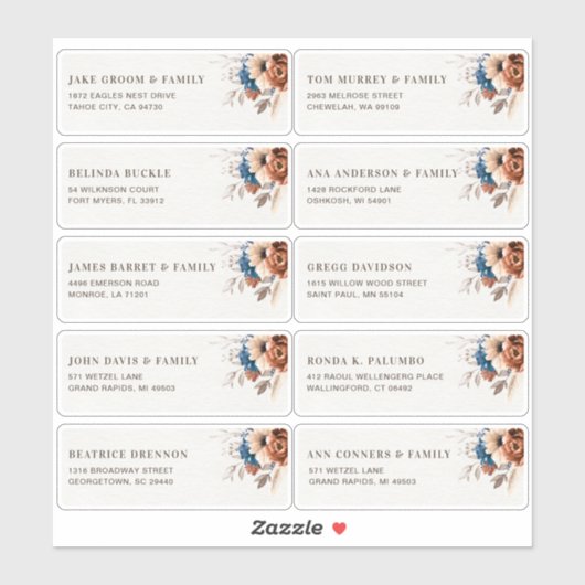 Sticker Terracotta Navy Blue Guest Nom Adresse (Feuille)