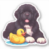 Sticker Terre-Neuve avec un canard en caoutchouc (Devant)