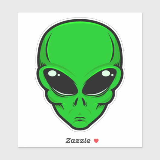 Sticker Tête alien verte aux grands yeux noirs (Feuille)