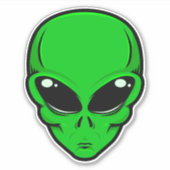 Sticker Tête alien verte aux grands yeux noirs (Devant)