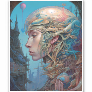 Sticker Tête biomécanique Surréaliste Sci-Fi Art