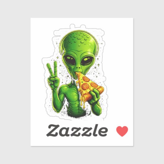 Sticker Tête d'alien drôle mangeant une pizza UFO  (Feuille)