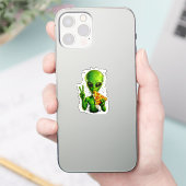 Sticker Tête d'alien drôle mangeant une pizza UFO  (Téléphone)