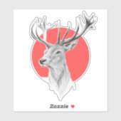 Sticker Tête de cerf Dessin de cerf Cercle rouge Art anima (Feuille)