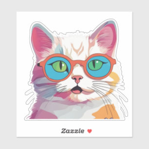 Sticker Tête de chat Portant des lunettes Clipart