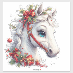 Sticker Tête de cheval blanche festive avec bride rouge