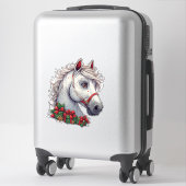 Sticker Tête de cheval blanche festive avec bride rouge (Sur valise)