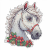 Sticker Tête de cheval blanche festive avec bride rouge (Devant)