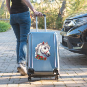 Sticker Tête de cheval blanche festive avec bride rouge (Valise Insitu)