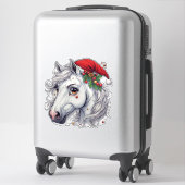 Sticker Tête de cheval blanche festive avec bride rouge (Sur valise)