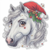 Sticker Tête de cheval blanche festive avec bride rouge (Devant)