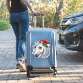 Sticker Tête de cheval blanche festive avec bride rouge (Valise Insitu)