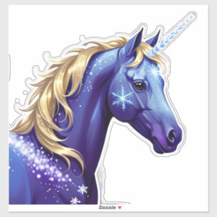 Sticker Tête de licorne bleue portrait dans un espace noct
