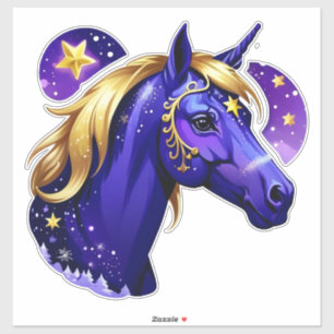Sticker Tête de licorne bleue portrait dans un espace noct