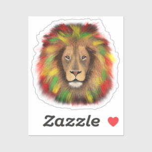 Sticker Tête de lion Rasta rouge jaune vert dessin Jamaïqu