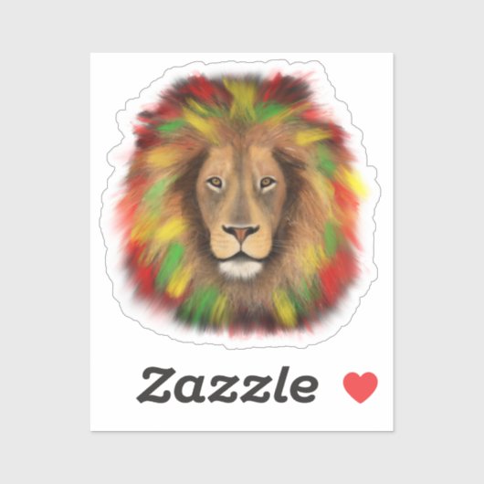 Sticker Tête de lion Rasta rouge jaune vert dessin Jamaïqu (Feuille)