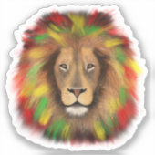 Sticker Tête de lion Rasta rouge jaune vert dessin Jamaïqu (Recto)