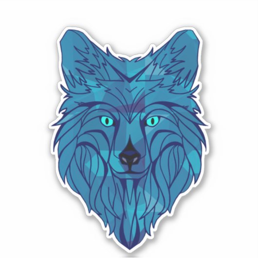 Sticker Tête de loup bleu Poly (Devant)