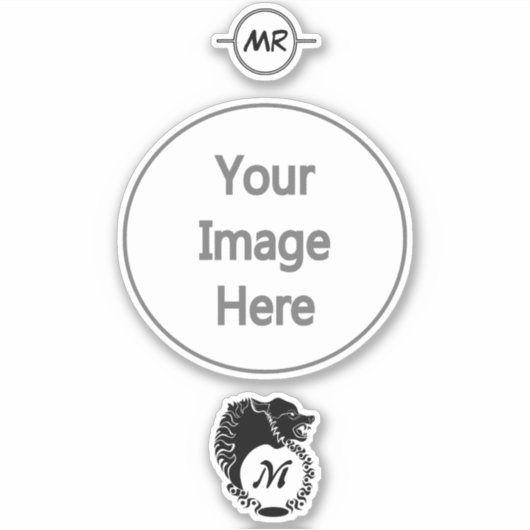 Sticker Tête de loup noir tribal Silhouette Laurel Monogra (Devant)