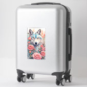 Sticker tête de loup roses roses animal peinture (Sur valise)