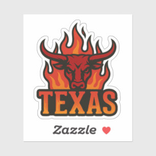 Sticker Tête de taureau de la flamme du Texas - Fiery Long