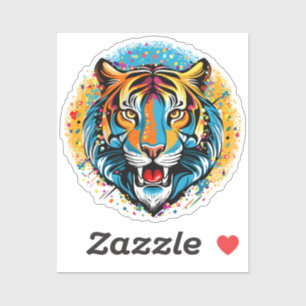 Sticker Tête de tigre couleurs arc-en-ciel peinture taches