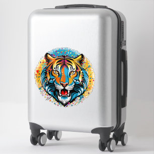 Sticker Tête de tigre couleurs arc-en-ciel peinture taches