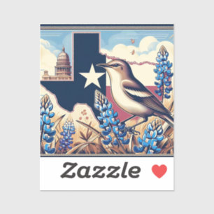 Sticker Texas Northern Mockingbird et Bluebonnet Flower