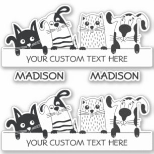 Sticker Texte et nom personnalisés Cute Cats & Chiens