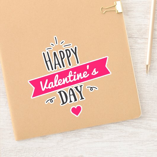 Sticker Texte Heureuse Sainte-Valentin avec coeur rose (Carnet)