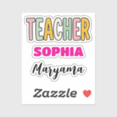 Sticker Texte personnalisé pour enseignant + Nom mignon |  (Feuille)