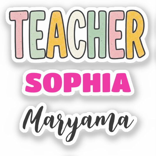 Sticker Texte personnalisé pour enseignant + Nom mignon |  (Recto)
