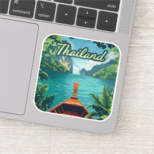 Sticker Thaïlande Tropical Island Long Tail Boat Vintage